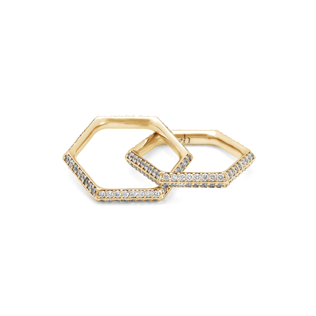 SIX duo pinky ring double diamonds. yellow gold.