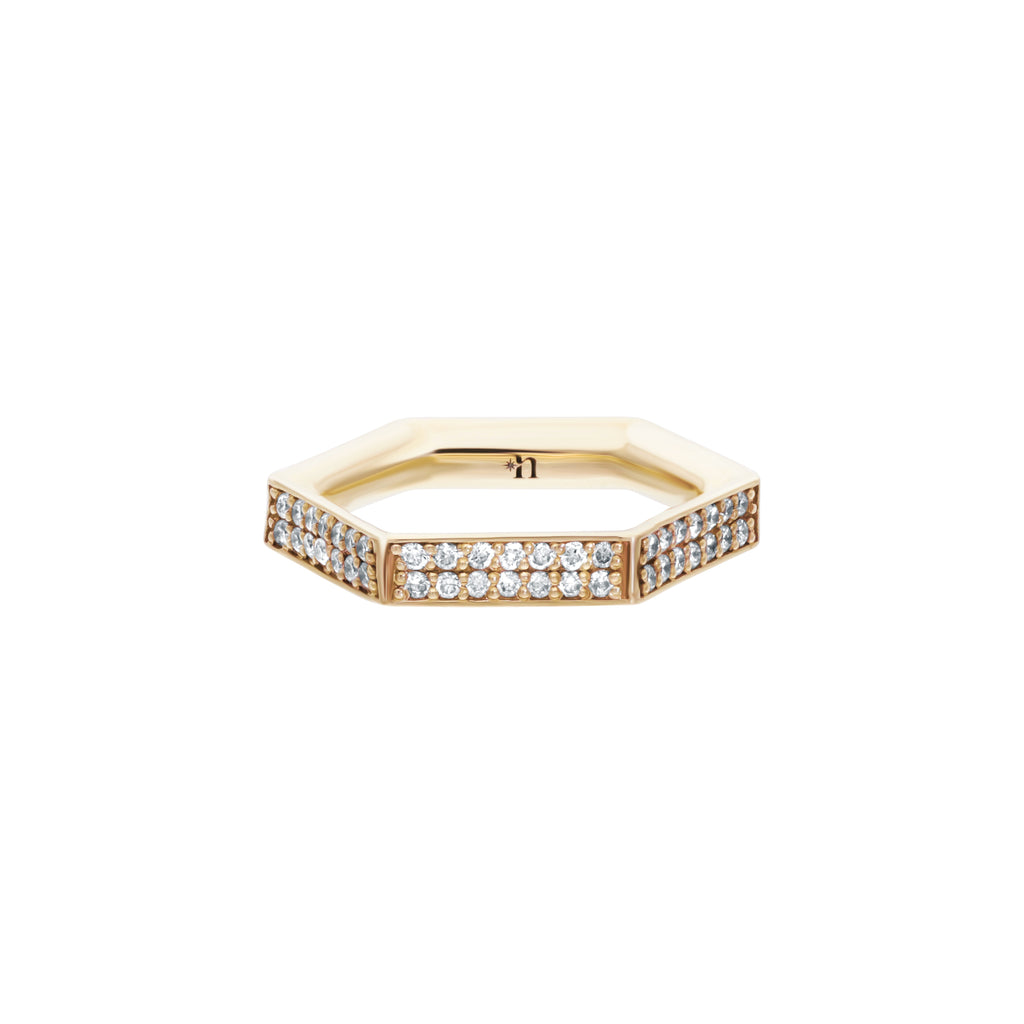 SIX pavé ring.  yellow gold