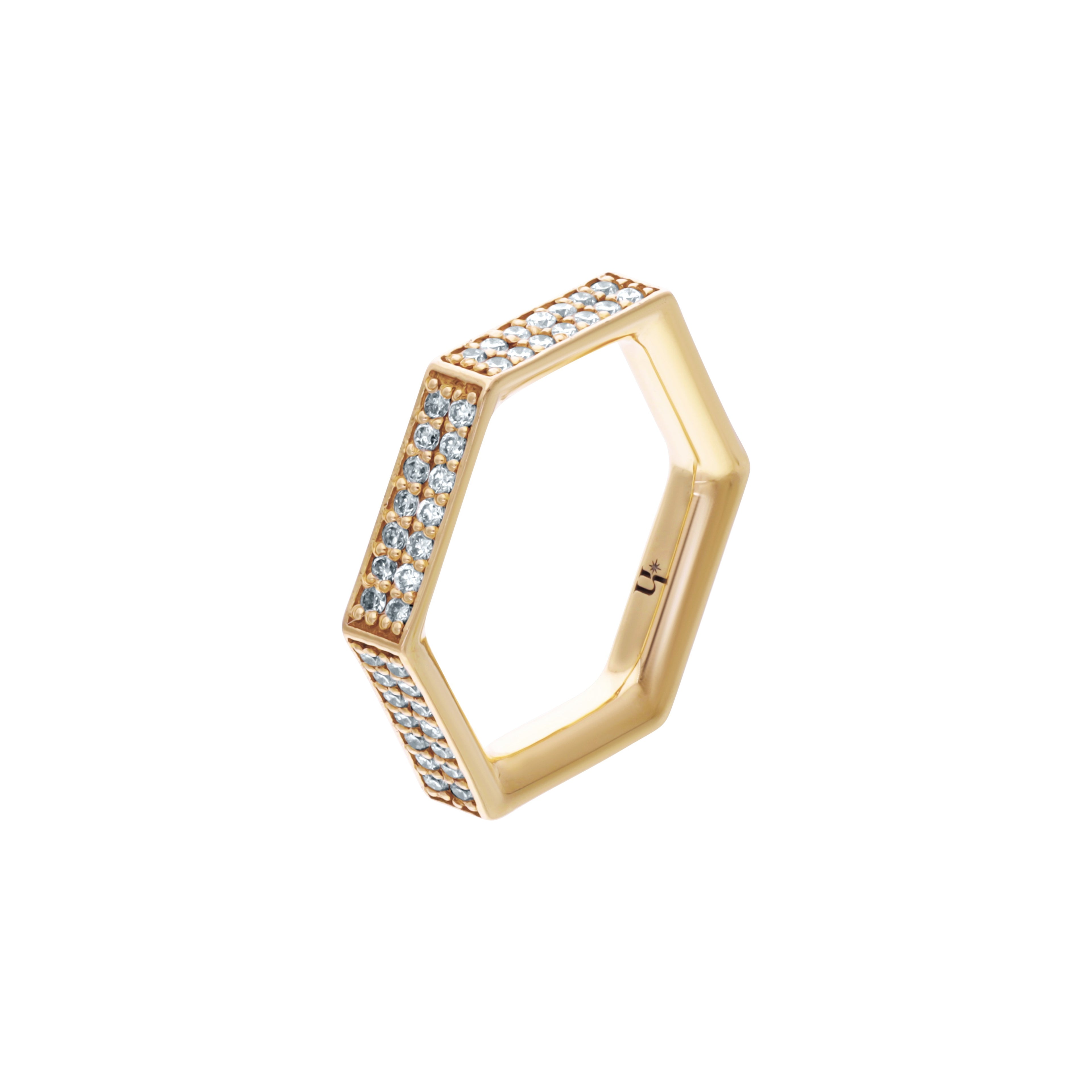 SIX pavé ring.  yellow gold