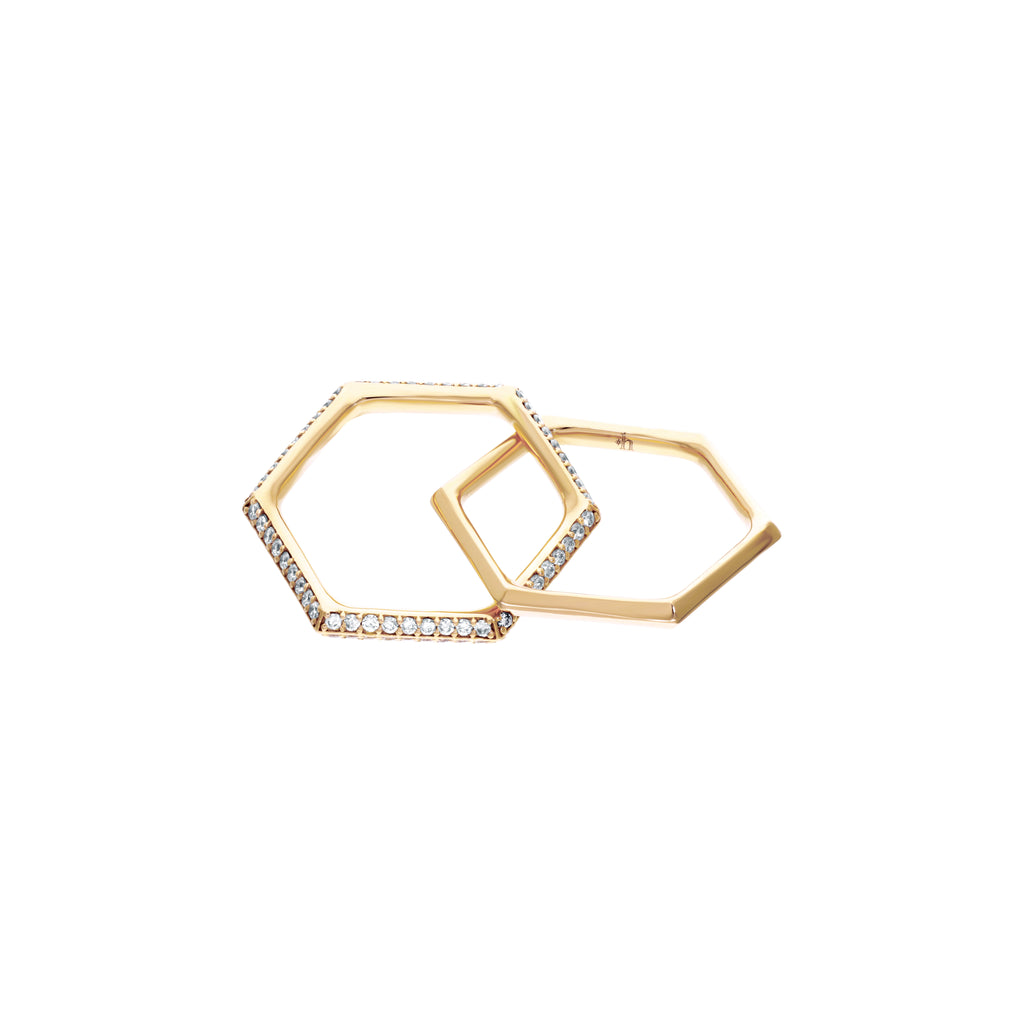 SIX duo pinky ring with diamonds. yellow gold.