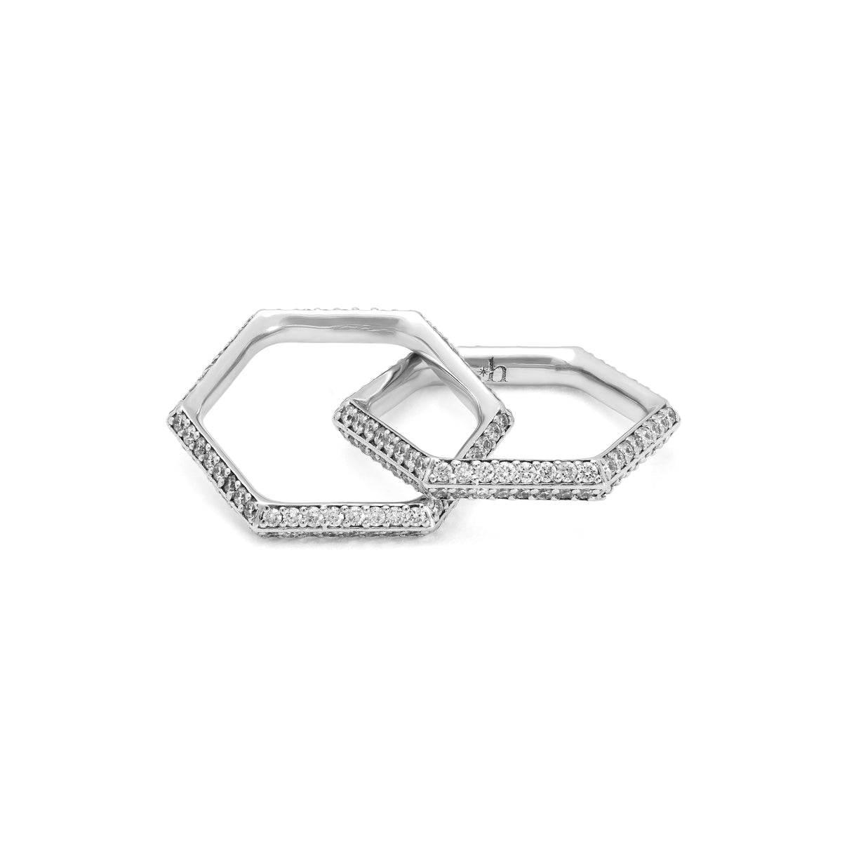 SIX duo pinky ring double diamonds.   white gold