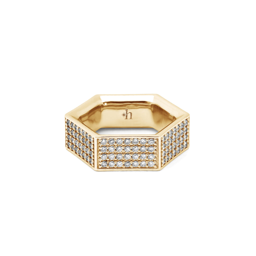 SIX thick pavé ring. yellow gold