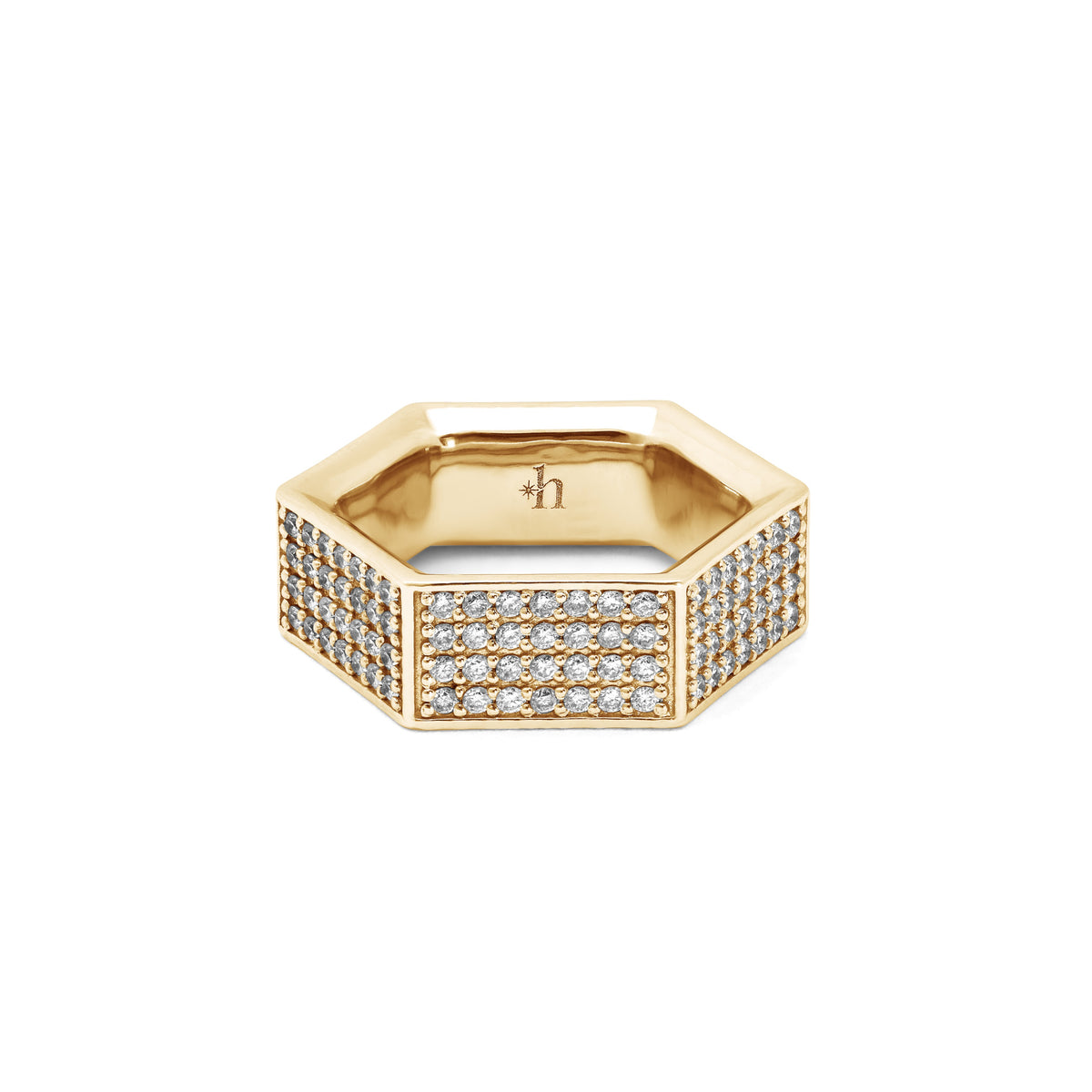 SIX thick pavé ring. yellow gold