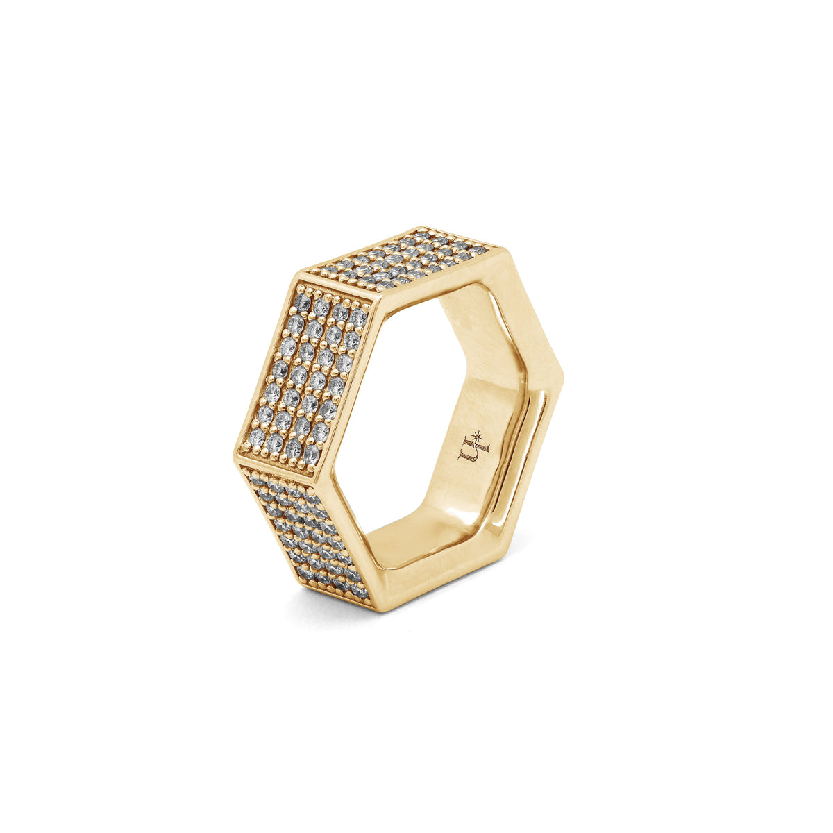 SIX thick pavé ring. yellow gold